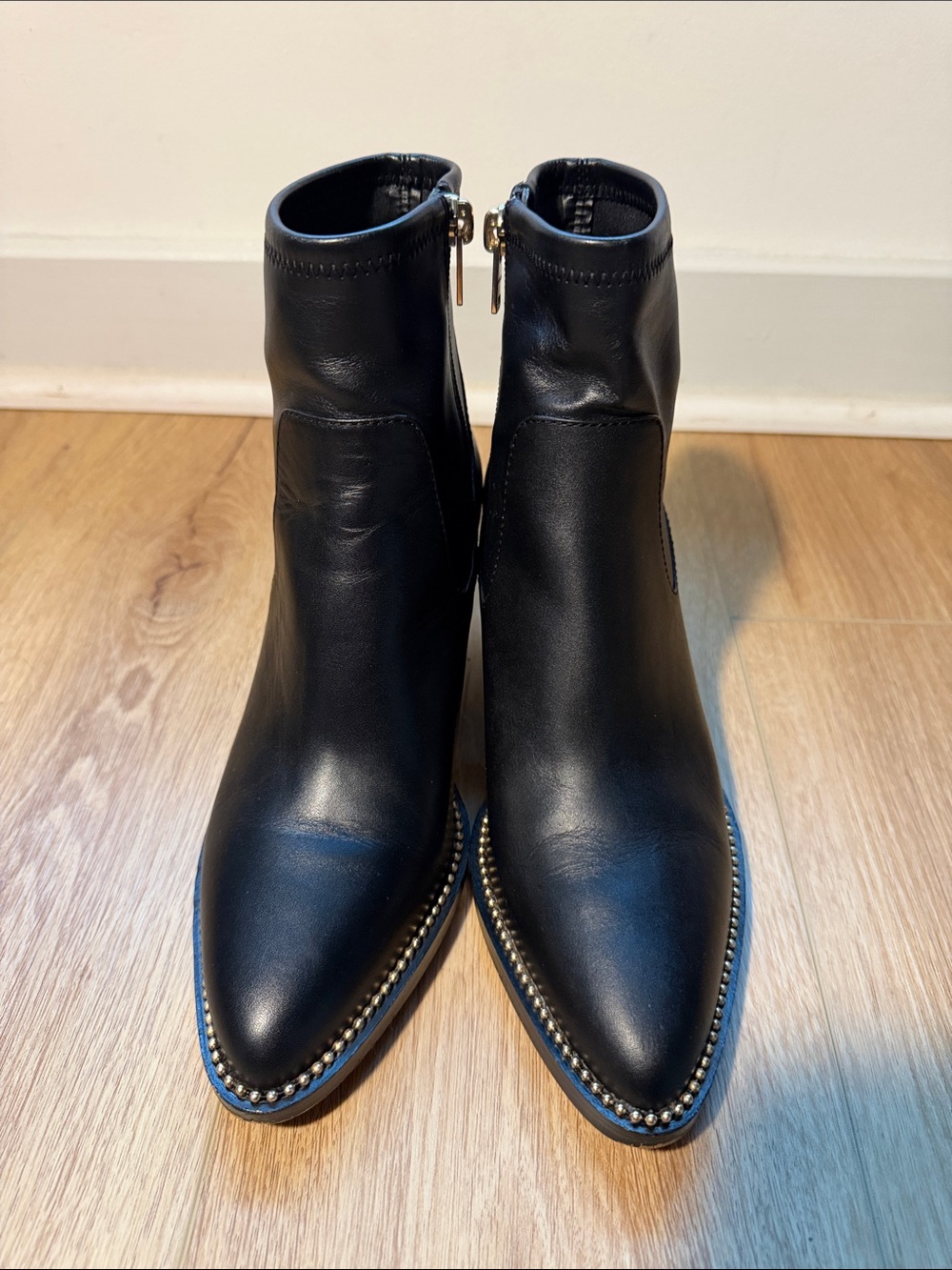 COACH Black Leather Studded Rocker Pointed Ankle Booties Sz 7.5 Exc Used Cond